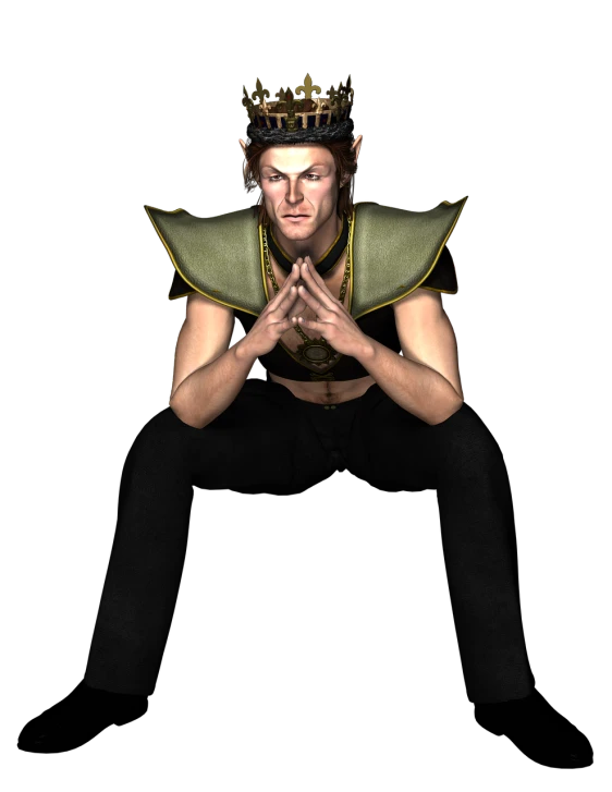 a man in a crown poses for a picture, a 3D render, deviantart contest winner, renaissance, cloven feet and horns, kneeling in prayer, richard iv the roman king photo