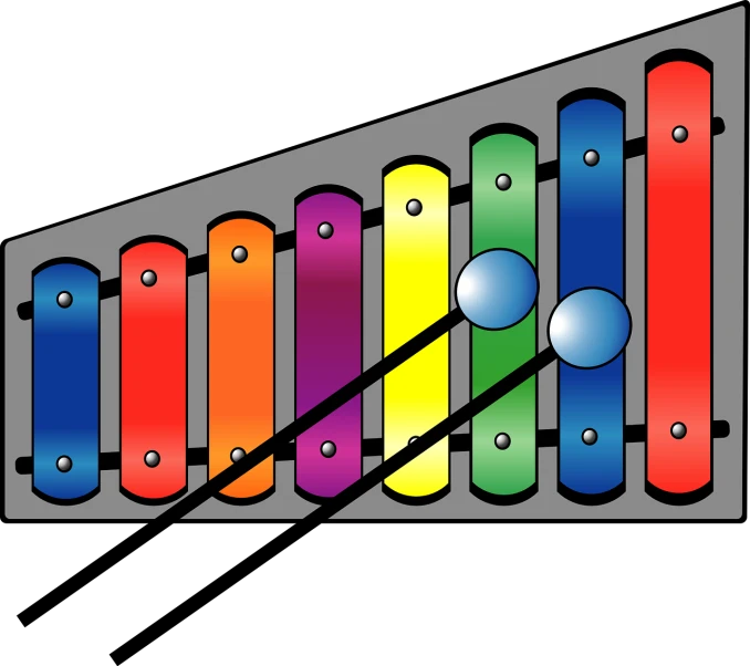 a colorful xylophone on a black background, an illustration of, flickr, full color illustration, higher detailed illustration, sundown, metallic