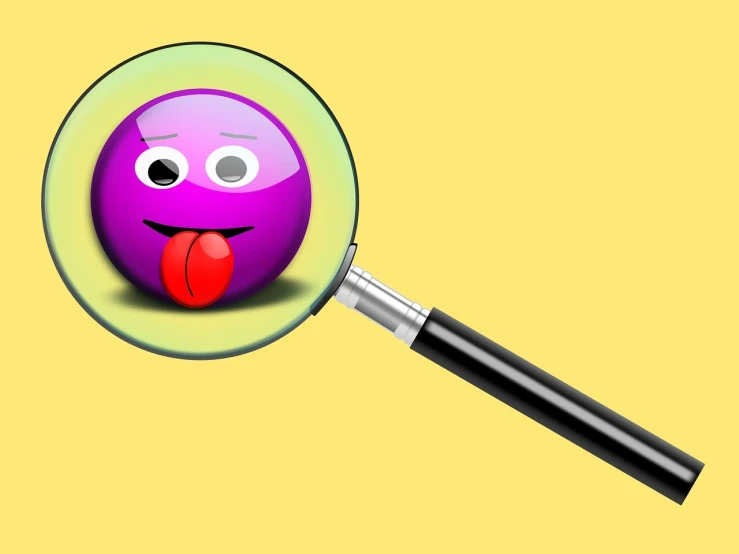 a magnifying ball with a tongue sticking out of it, trending on pixabay, figuration libre, funny emoji, innocent look. rich vivid colors, real ungine, wikihow illustration
