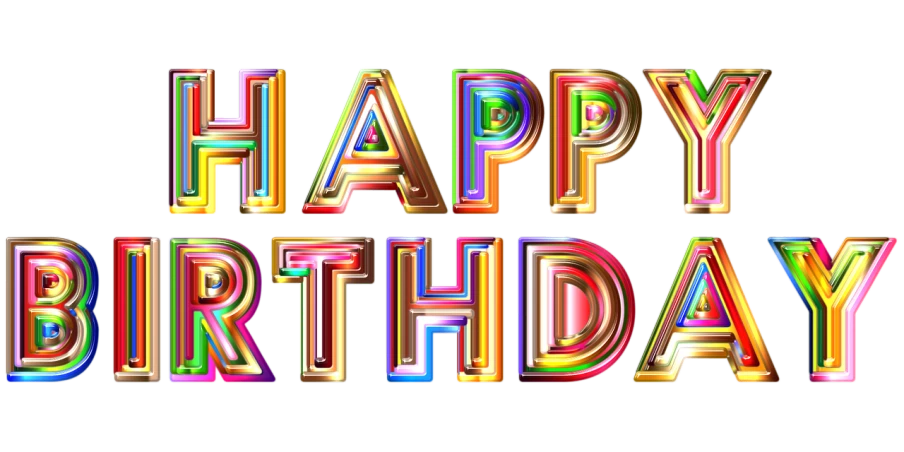 a colorful happy birthday text on a black background, a digital rendering, by Dietmar Damerau, shutterstock, fine art, golden rainbow tubing, ((oversaturated)), slick!!, made entirely from gradients