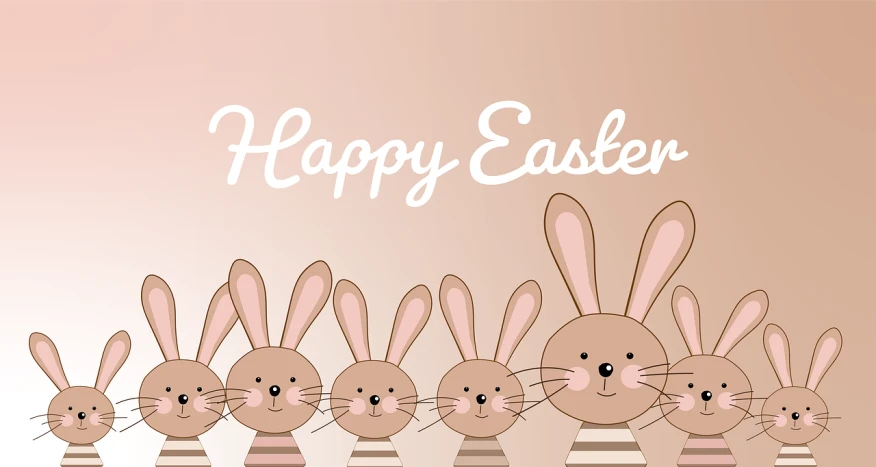 a group of rabbits standing next to each other, a picture, pixabay, sōsaku hanga, card template, symmetrical face happy, easter, illustration:.4