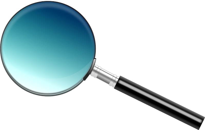 a magnifying glass with a black handle, a digital rendering, by Ramón Silva, blue rimmed glasses, no gradients, far - view, test