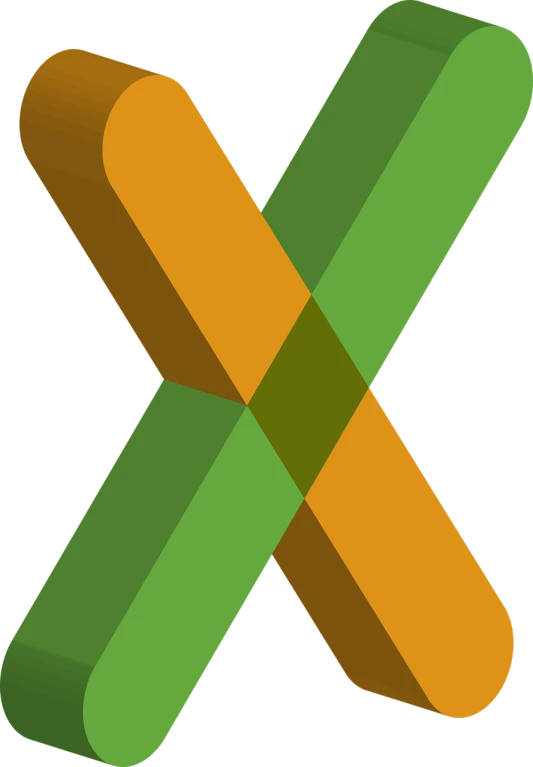 a green and orange x sign on a black background, by Knox Martin, context art, no gradients, sap, word, 1x