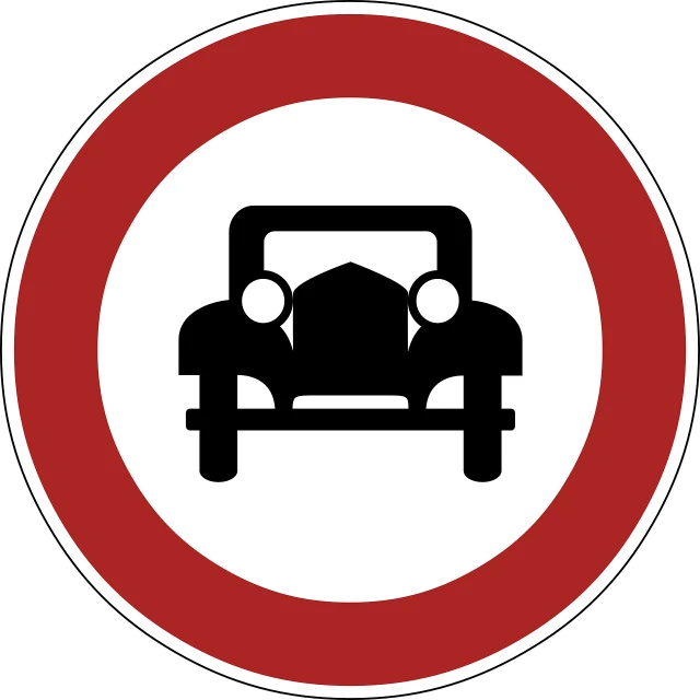 a red and white sign with a picture of a car, by Francesco Bonsignori, pixabay, all enclosed in a circle, forbidden, tradition, black car