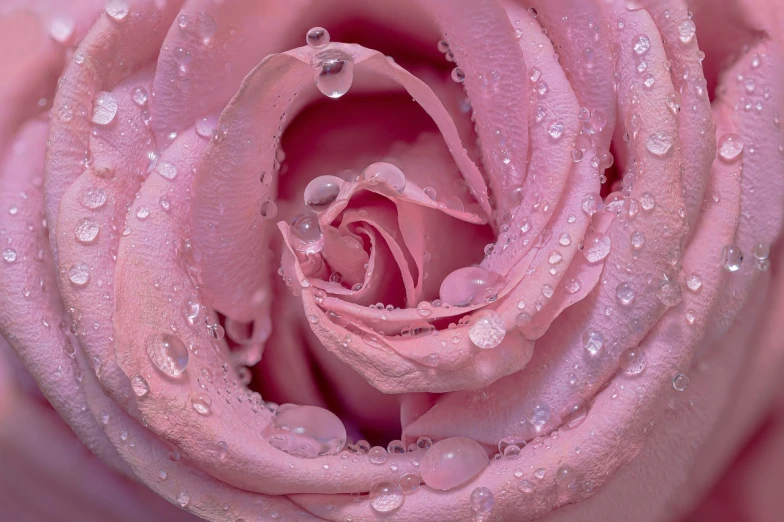 a close up of a pink rose with water droplets, a macro photograph, inspired by Rose Henriques, romanticism, allan houser, super detailed image, hyper detailed photorealistic, focus stacking