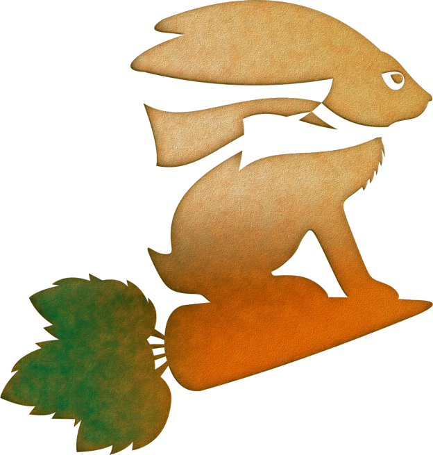 a silhouette of a rabbit sitting on top of a carrot, concept art, inspired by Shūbun Tenshō, folk art, the fox-like evolution pokemon, 70s photo, celshaded, closeup photo