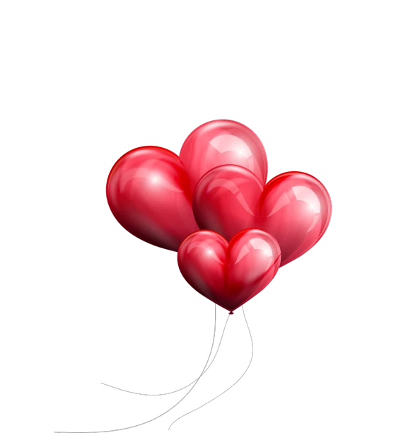 a bunch of red balloons floating in the air, a digital rendering, art deco, on a flat color black background, (heart), glossy digital painting, in style of ultra realistic