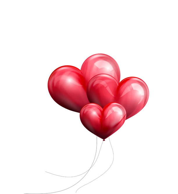 a bunch of red balloons floating in the air, a digital rendering, art deco, on a flat color black background, (heart), glossy digital painting, in style of ultra realistic