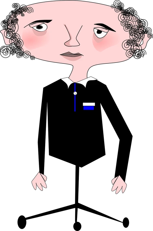 a close up of a person wearing a black shirt, a cartoon, inspired by Nil Gleyen, deviantart, !!! very coherent!!! vector art, blue uniform, angela merkel, outfit: cop