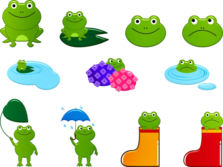 a group of frogs standing next to each other, a screenshot, by Kiyoshi Yamashita, shutterstock, process art, on a flat color black background, it\'s raining, game icon asset, toddler