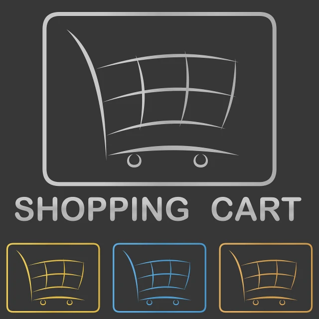 a shopping cart icon on a black background, 3 colors, vector art for cnc plasma, packshot, charcoal and silver color scheme