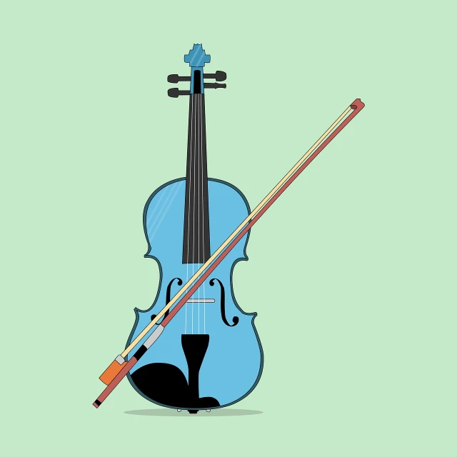 a blue violin with a bow on a green background, an illustration of, shutterstock, conceptual art, flat color, high detailed cartoon, straw, on a gray background