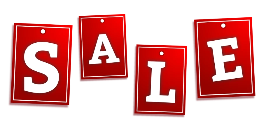 three red tags with the word sale written on them, digital art, by Julian Allen, pixabay, banners, black and red only!!!, ello, valve