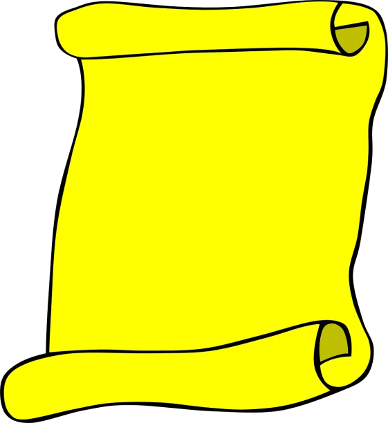 a yellow scroll on a black background, conceptual art, black outlines, jpeg artifact, various colors, simple cartoon