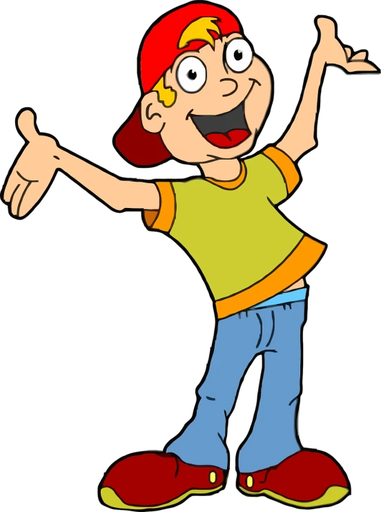 a cartoon boy throwing a frisbee in the air, a cartoon, inspired by Jim Davis, pixabay, graffiti, standing with a black background, cell phone, el chavo, red haired teen boy