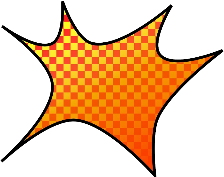 an orange and yellow star on a white background, a picture, inspired by Lichtenstein, pop art, akira toriyama style, checkered spiked hair, comic panel, graffiti _ background ( smoke )