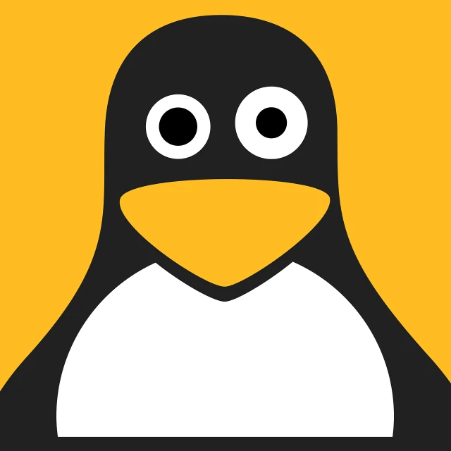 a close up of a penguin's face on a yellow background, a screenshot, inspired by Jan Kupecký, computer art, vector icon, linux mint, scott adams, slave