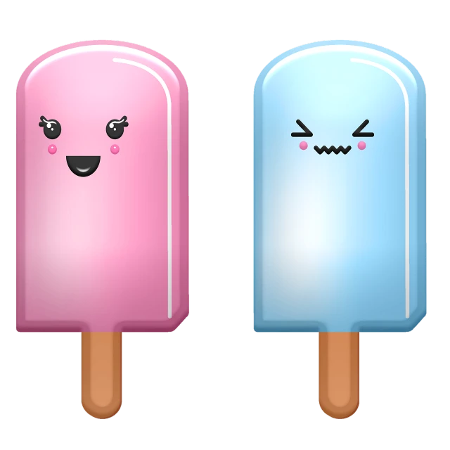 a couple of pops with faces drawn on them, vector art, deviantart, conceptual art, ice color scheme, 🐿🍸🍋, digital art emoji collection, blue black pink