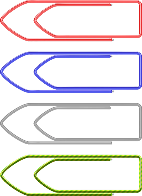 a set of four different colored paper clips, a digital rendering, by Robert Childress, tail lights, arrow shaped, pronounced contours, tubing