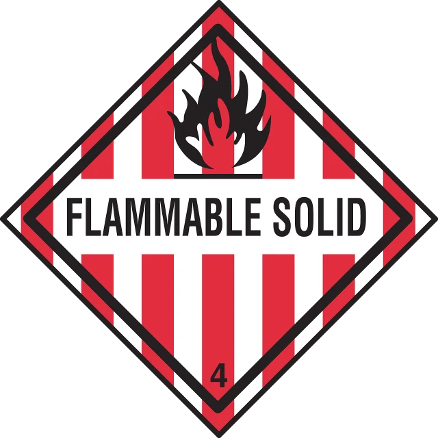 a flammable solid sign on a black background, sots art, front label, absolutely, 64k, red only