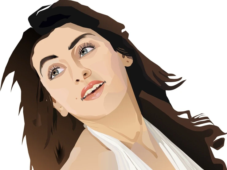 a close up of a woman with long hair, vector art, inspired by Alberto Vargas, pixabay, digital art, young middle eastern woman, wikihow illustration, looking up, rachel weisz portrait