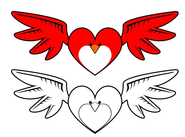a heart with wings on a white background, vector art, hurufiyya, two different characters, coloring pages, red and white, set photo