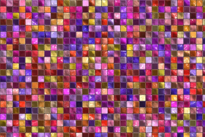 a close up of a colorful tiled wall, inspired by Chuck Close, flickr, seamless game texture, glitter background, glass shader, pink and purple