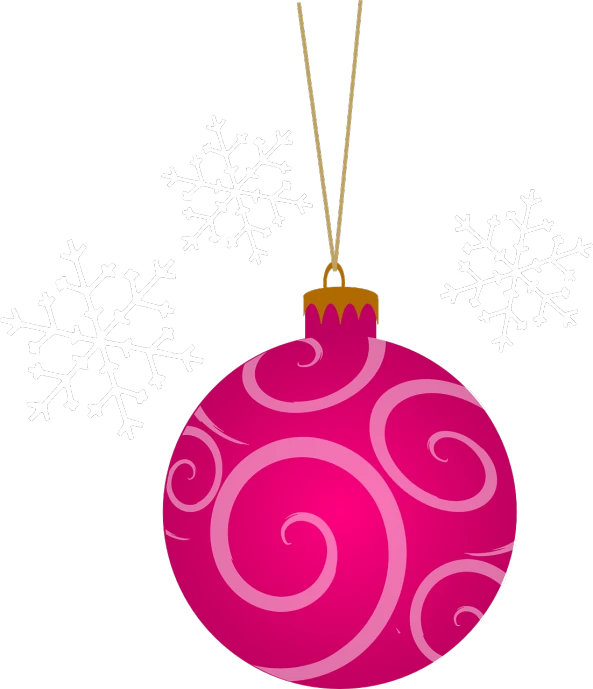 a pink christmas ornament with snowflakes, a digital rendering, sōsaku hanga, on a flat color black background, various posed, clip art, closeup!!!!!!