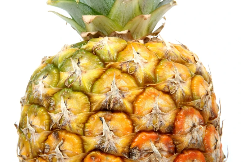 a close up of a pineapple on a white background, by Edward Corbett, photorealism, high definition detail, battered, multicolored, hd —h 1024