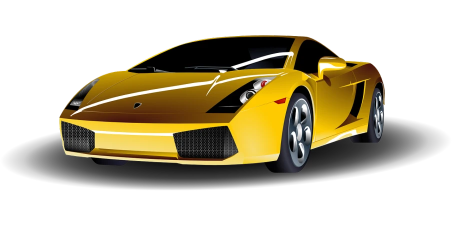 a yellow sports car on a black background, vector art, pixabay, minimalism, bold lamborghini style, cartoonish, shiny gold, full scene shot