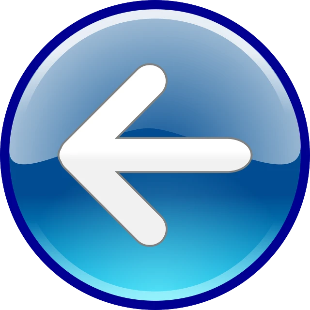 a blue button with a white arrow pointing left, computer art, transparent backround, return of the many to the one, shag, rounded