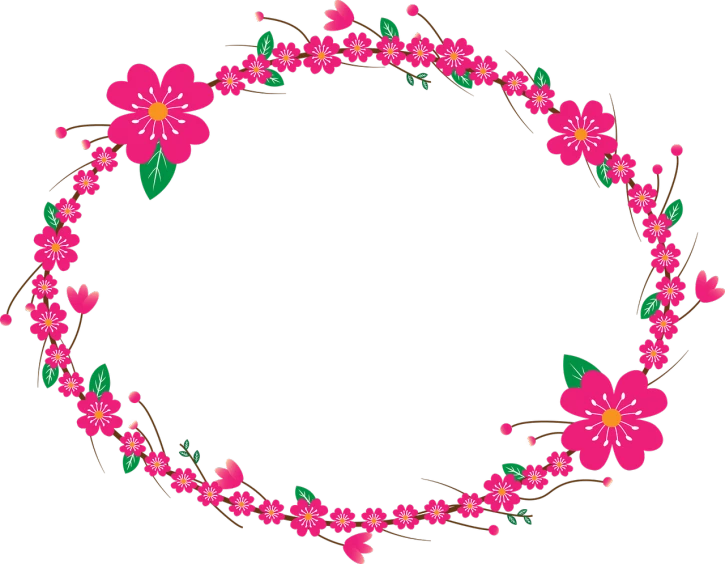 a wreath of pink flowers on a black background, a digital rendering, sōsaku hanga, very simple, pretty oval face, black!!!!! background, spring theme