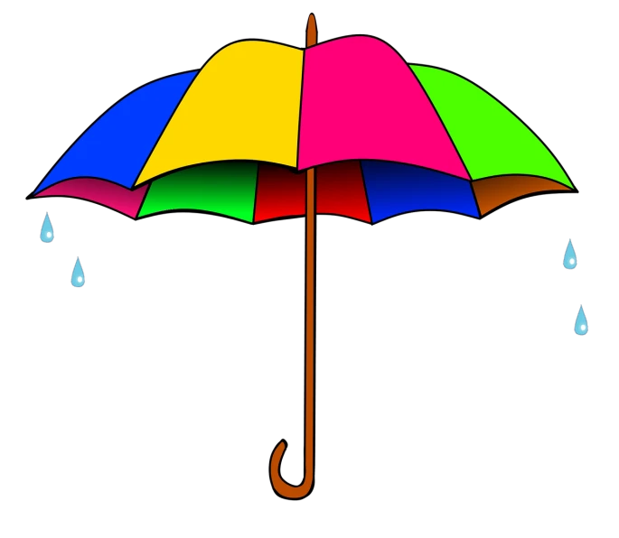 a colorful umbrella with rain drops coming out of it, by Robert Jacobsen, pixabay, conceptual art, on a flat color black background, cel shaded vector art, stick, a brightly colored