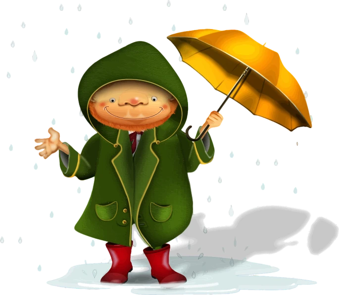 a child holding an umbrella in the rain, a digital rendering, naive art, wikihow illustration, cartoon style illustration, latex suit and raincoat, flash photo