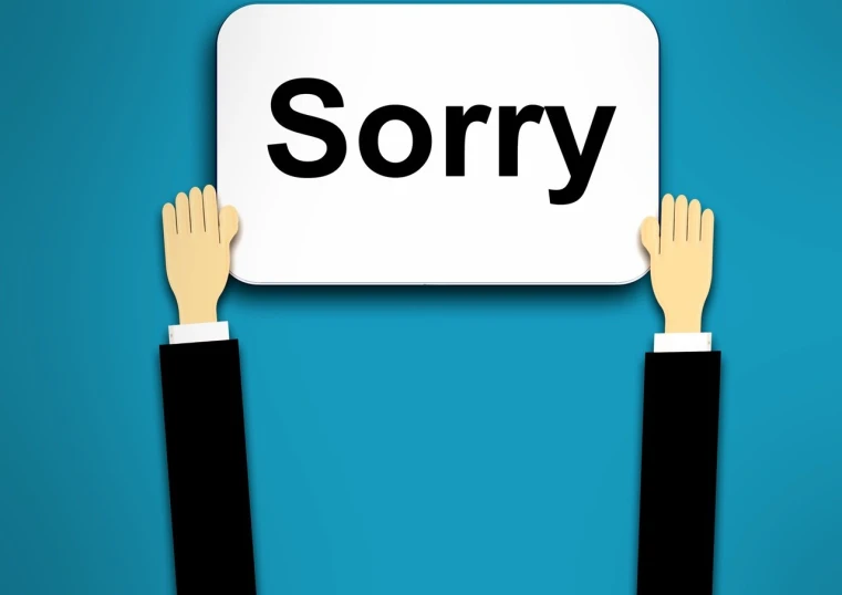 two hands holding a sign that says sorry, by Harry Beckhoff, pixabay, sots art, solid blue background, carrying a tray, facepalm, white background