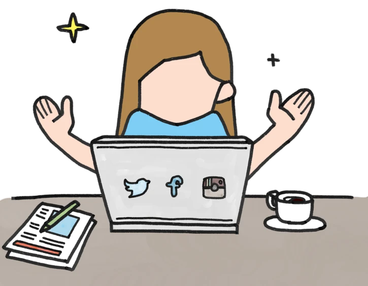 a woman sitting in front of a laptop computer, a digital rendering, tumblr, twitter pfp, busy night, unwind!, cartoonish style