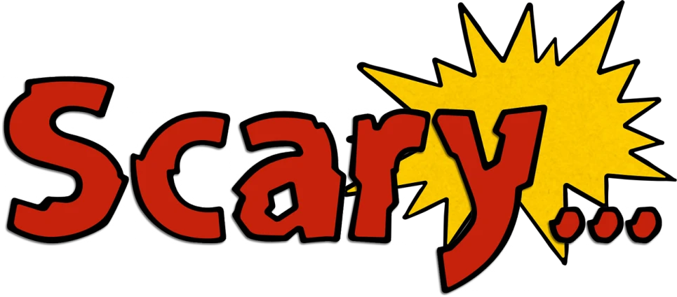 the word scary on a black background, inspired by Earle Bergey, scarlet and yellow scheme, 70s progressive rock logo, carnage, lucky star