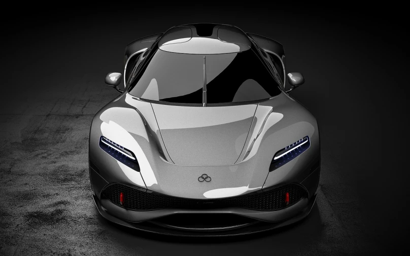 a black and white photo of a sports car, a 3D render, by Zha Shibiao, symmetrical front view, stingray, octsne render, f 8 apeture