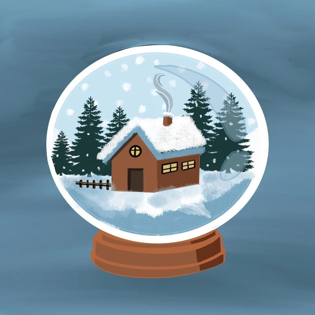 a snow globe with a house inside of it, a digital painting, naive art, flat vector, wip, george ault painting style, so cute