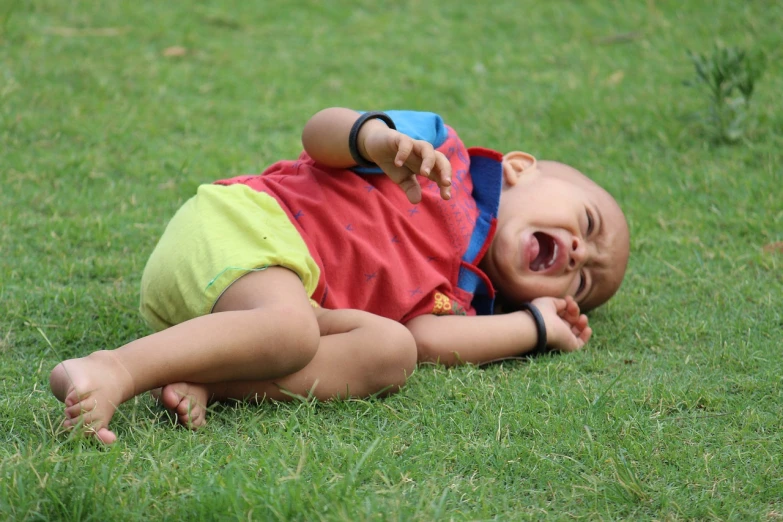 a baby laying in the grass playing with a frisbee, by Basuki Abdullah, incoherents, crying and weeping, bangalore, 15081959 21121991 01012000 4k, parody