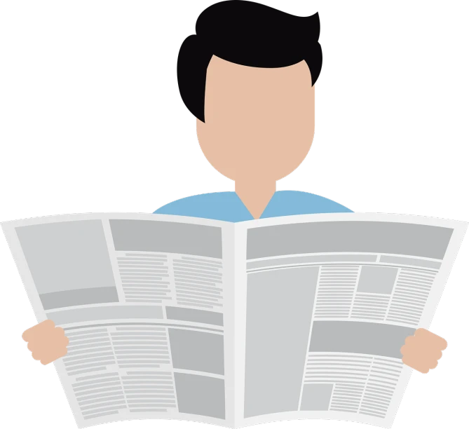 a man reading a newspaper, a cartoon, pixabay, avatar for website, on a flat color black background, listing image, trending on atrstation