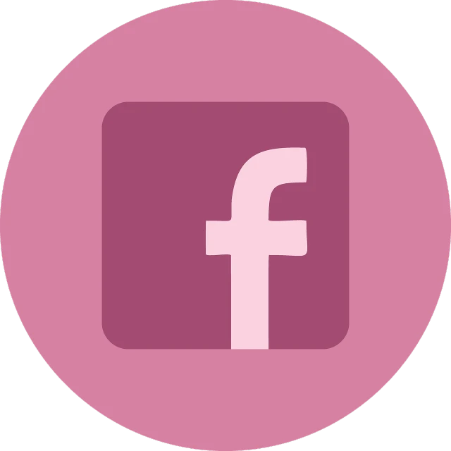 a white facebook logo in a pink circle, a picture, figuration libre, dark flat color background, flat color, bottom viewa
