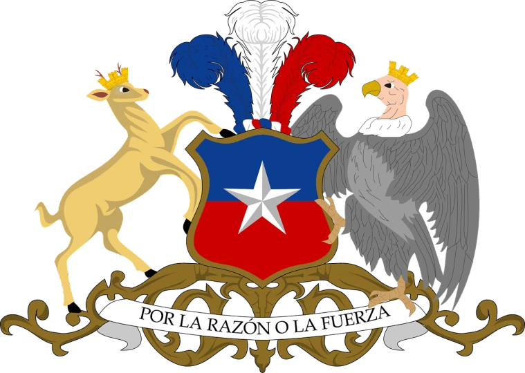 a coat of arms with two horses and a star, a digital rendering, inspired by Manuel Ortiz de Zarate, kangaroo, with an eagle emblem, chilean, wikimedia