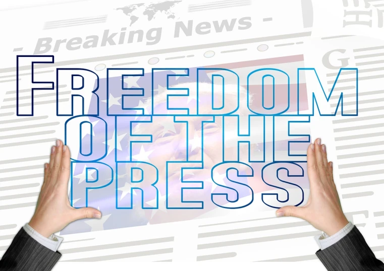 two hands holding up a piece of paper with the words freedom of the press, a digital rendering, trending on pixabay, private press, rupert murdoch, a person standing in front of a, stock photo, art depicting control freak