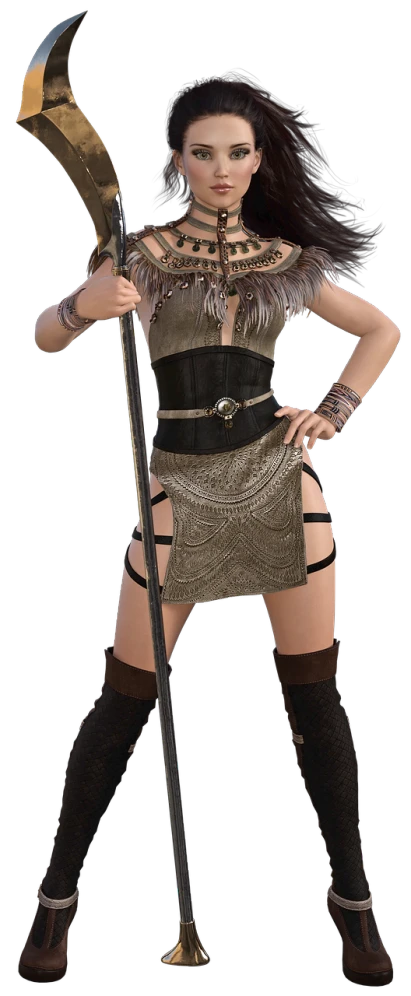 a woman in a costume holding a sword, a digital rendering, by Wayne Reynolds, wearing barbarian caveman pelt, harnesses and garters, new vegas style, octante render