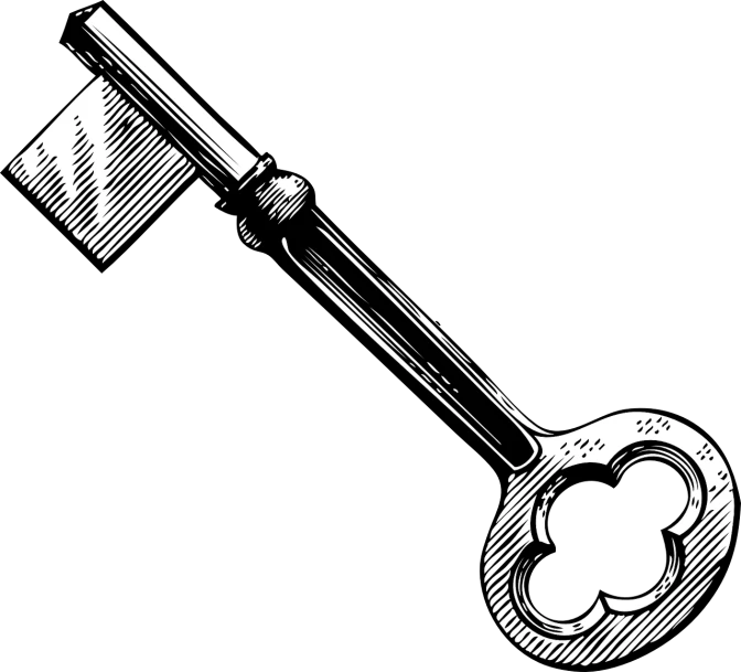 a black and white drawing of a wrench, an engraving, by Konrad Krzyżanowski, pixabay, conceptual art, an escape room in a small, metal key for the doors, where a large, king