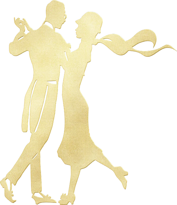 a silhouette of a man and a woman dancing, an album cover, art deco, gold encrustations, graphic 4 5, leaked image, [[fantasy]]