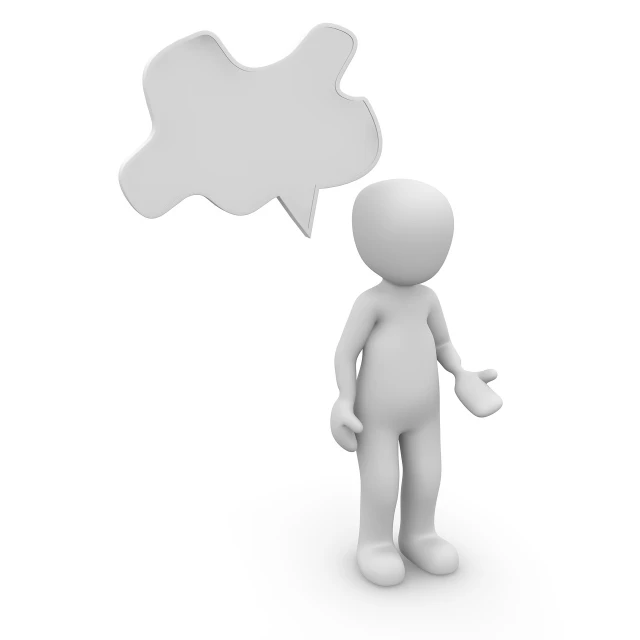 a person with a speech bubble above his head, a picture, ambient occlusion render, character is standing, white foam, uploaded