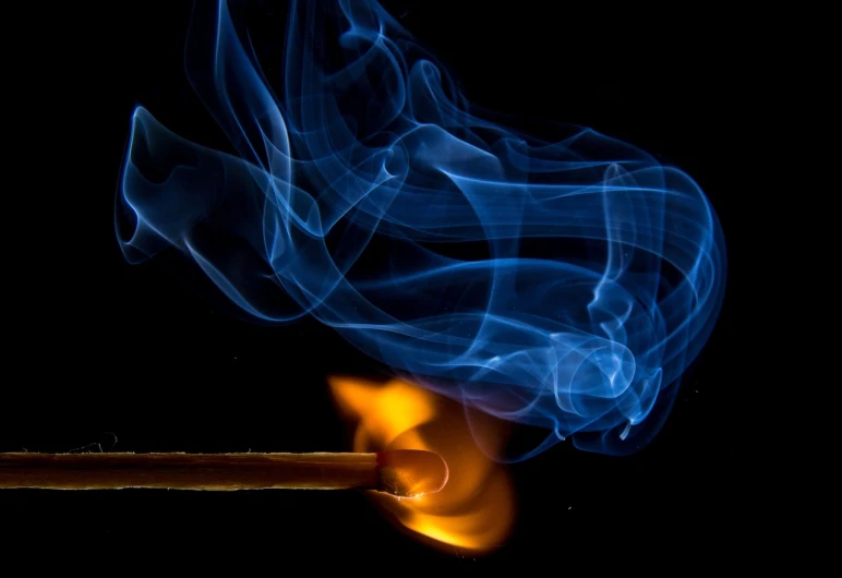 a matchstick with blue smoke coming out of it, by Stefan Gierowski, pexels, fire and brimstone, 🕹️ 😎 🔫 🤖 🚬, by greg rutkowski, highly dvetailed