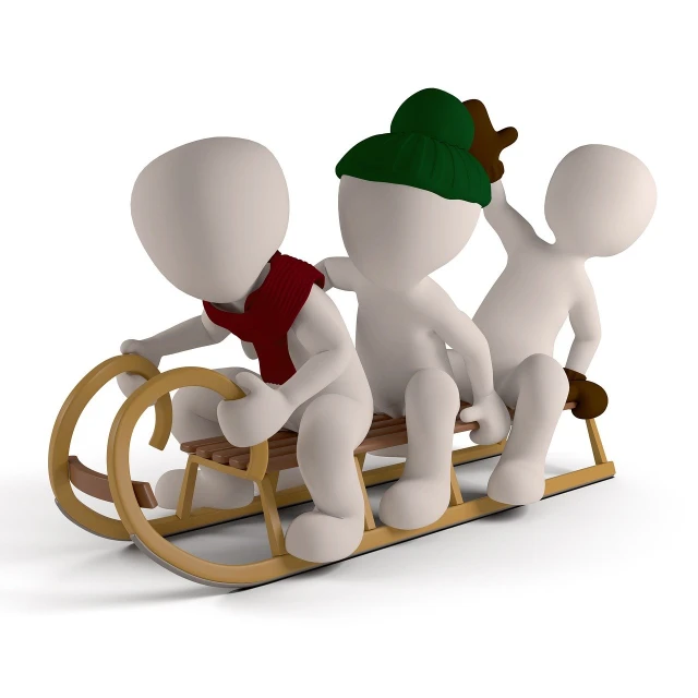 a group of 3d people riding on a sled, a picture, figuration libre, maintenance photo, wikihow illustration